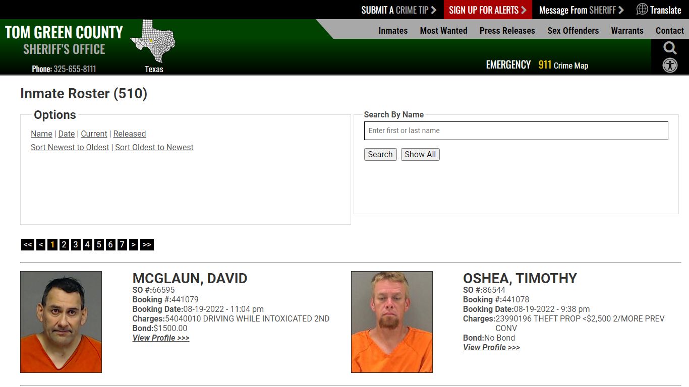 Inmate Roster (510) - Tom Green County Sheriff